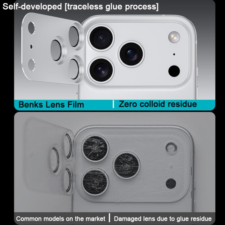Benks King Kong Corning Miếng dán bảo vệ màn hình ống kính điện thoại kim loại tích hợp, Dành cho iPhone 17 Pro Max, Dành cho iPhone 17 Pro