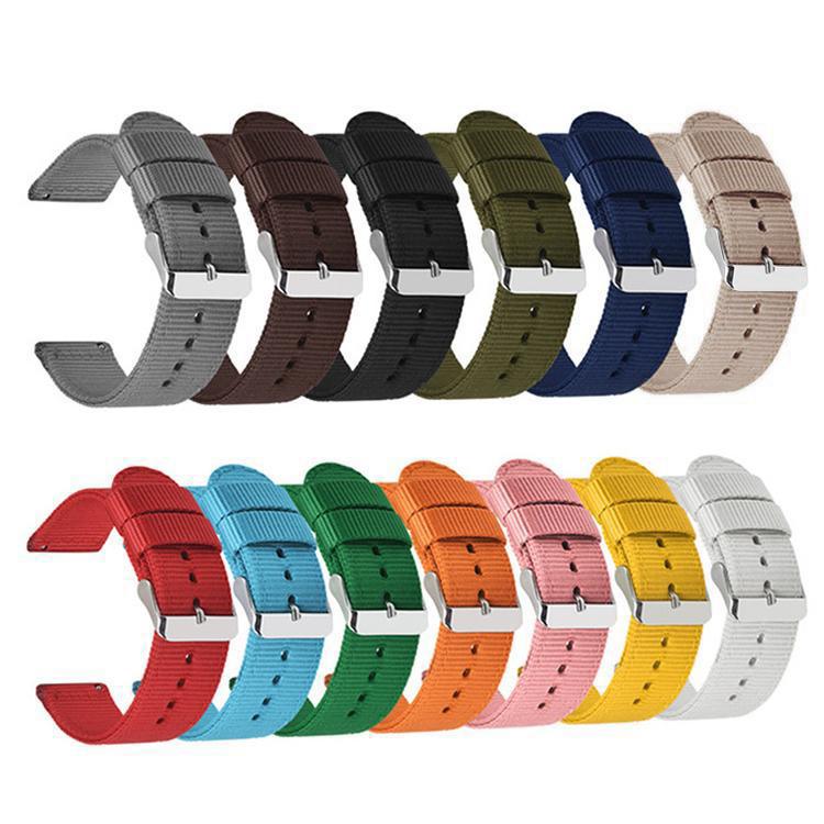 Stainless Steel Pin Buckle Solid Color Nylon Canvas Watch Band, 18mm, 20mm, 22mm