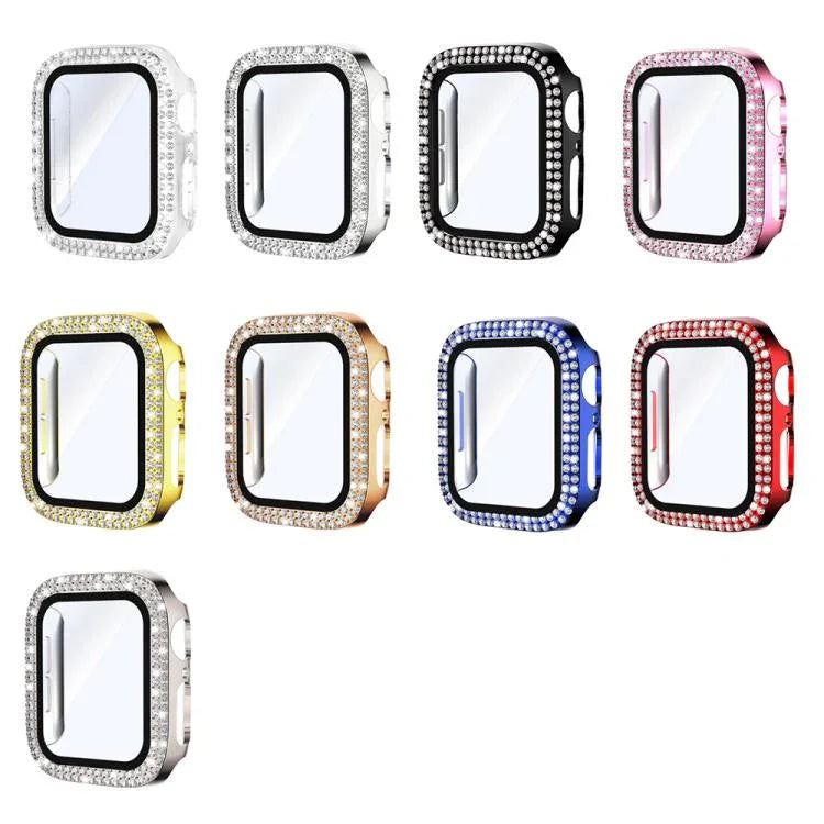 Ốp đồng hồ PC tích hợp kính cường lực kim cương hai hàng xDfind, Dành cho Apple Watch Series 9 / 8 / 7 41mm, Dành cho Apple Watch Series 3 / 2 / 1 38mm, Dành cho Apple Watch Series 3 / 2 / 1 42mm