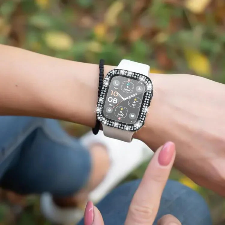 Ốp đồng hồ PC tích hợp kính cường lực kim cương hai hàng xDfind, Dành cho Apple Watch Series 6 / 5 / 4 / SE 44mm, Dành cho Apple Watch Series 6 / 5 / 4 / SE 40mm, Dành cho Apple Watch Series 11 46mm / 10 46mm, Dành cho Apple Watch Series 11 42mm / 10 42mm