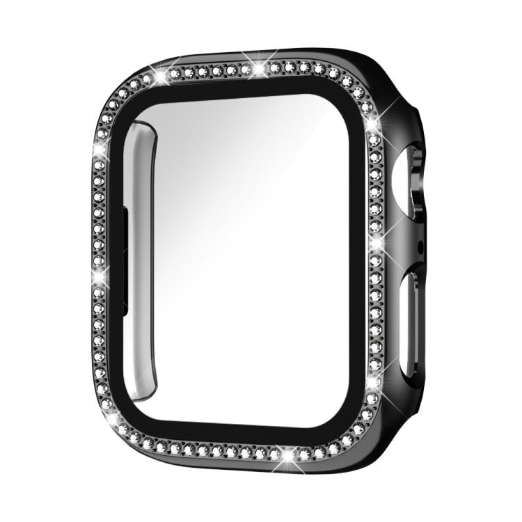 xDfind Single Row Diamond Tempered Glass Film Integrated PC Watch Case, For Apple Watch Series 9 / 8 / 7 45mm, For Apple Watch Series 9 / 8 / 7 41mm, For Apple Watch Series 3 / 2 / 1 38mm, For Apple Watch Series 3 / 2 / 1 42mm