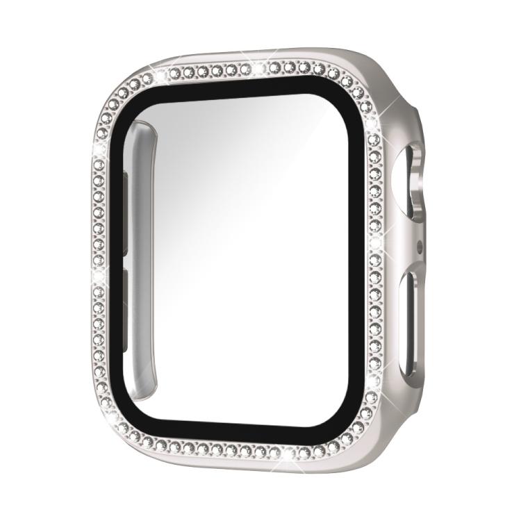 xDfind Single Row Diamond Tempered Glass Film Integrated PC Watch Case, For Apple Watch Series 9 / 8 / 7 45mm, For Apple Watch Series 9 / 8 / 7 41mm, For Apple Watch Series 3 / 2 / 1 38mm, For Apple Watch Series 3 / 2 / 1 42mm