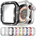 xDfind Single Row Diamond Tempered Glass Film Integrated PC Watch Case, For Apple Watch Series 9 / 8 / 7 45mm, For Apple Watch Series 9 / 8 / 7 41mm, For Apple Watch Series 3 / 2 / 1 38mm, For Apple Watch Series 3 / 2 / 1 42mm