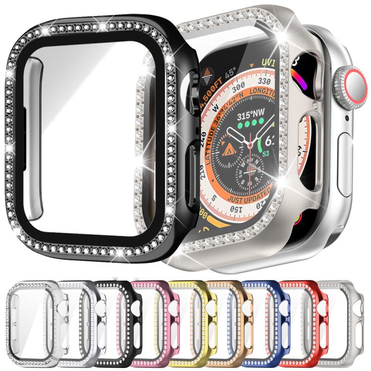 xDfind Single Row Diamond Tempered Glass Film Integrated PC Watch Case, For Apple Watch Series 9 / 8 / 7 45mm, For Apple Watch Series 9 / 8 / 7 41mm, For Apple Watch Series 3 / 2 / 1 38mm, For Apple Watch Series 3 / 2 / 1 42mm