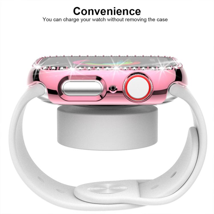 xDfind Single Row Diamond Tempered Glass Film Integrated PC Watch Case, For Apple Watch Series 9 / 8 / 7 45mm, For Apple Watch Series 9 / 8 / 7 41mm, For Apple Watch Series 3 / 2 / 1 38mm, For Apple Watch Series 3 / 2 / 1 42mm