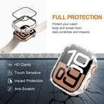xDfind Single Row Diamond Tempered Glass Film Integrated PC Watch Case, For Apple Watch Series 9 / 8 / 7 45mm, For Apple Watch Series 9 / 8 / 7 41mm, For Apple Watch Series 3 / 2 / 1 38mm, For Apple Watch Series 3 / 2 / 1 42mm