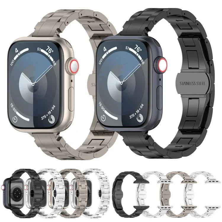 Dây đồng hồ hợp kim titan khóa bướm ba hạt eo thon, dành cho Apple Watch 46mm / 49mm / 45mm / 44mm, dành cho Apple Watch 42mm / 41mm / 40mm / 38mm