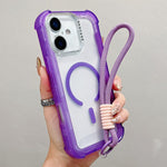 Ốp lưng điện thoại MagSafe 3-trong-1 TPU trong suốt mờ kết hợp PC có dây đeo cổ tay, dành cho iPhone 17 Pro Max, iPhone 17 Pro, iPhone 17, iPhone Air, iPhone 16 Pro Max, iPhone 16 Pro, iPhone 16 Plus, iPhone 16