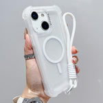 Ốp lưng điện thoại trong suốt Matte TPU Hybrid PC 3-trong-1 MagSafe kèm dây đeo tay, dành cho iPhone 13 Pro Max, iPhone 13 Pro, iPhone 13, iPhone 12 Pro Max