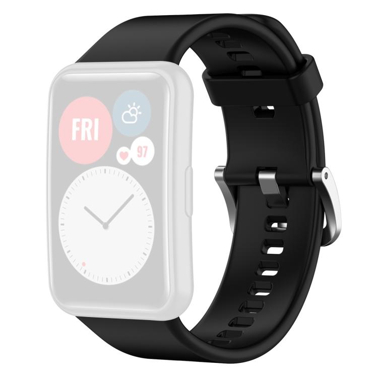 xDfind Solid Color Silver Steel Buckle Silicone Watch Band, For Huawei Watch Fit New