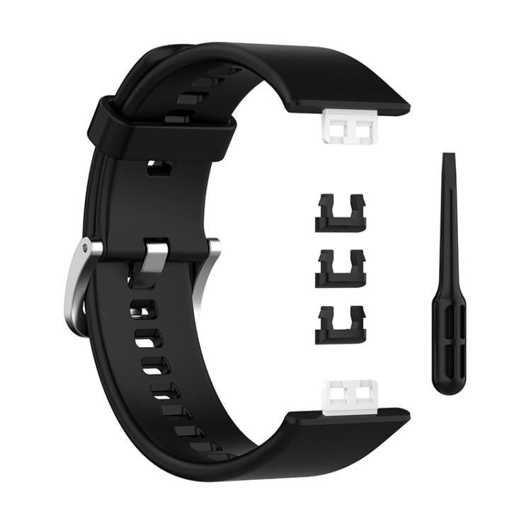 xDfind Solid Color Silver Steel Buckle Silicone Watch Band, For Huawei Watch Fit New