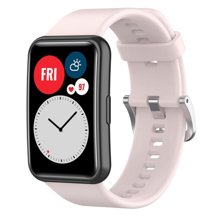 xDfind Solid Color Silver Steel Buckle Silicone Watch Band, For Huawei Watch Fit New