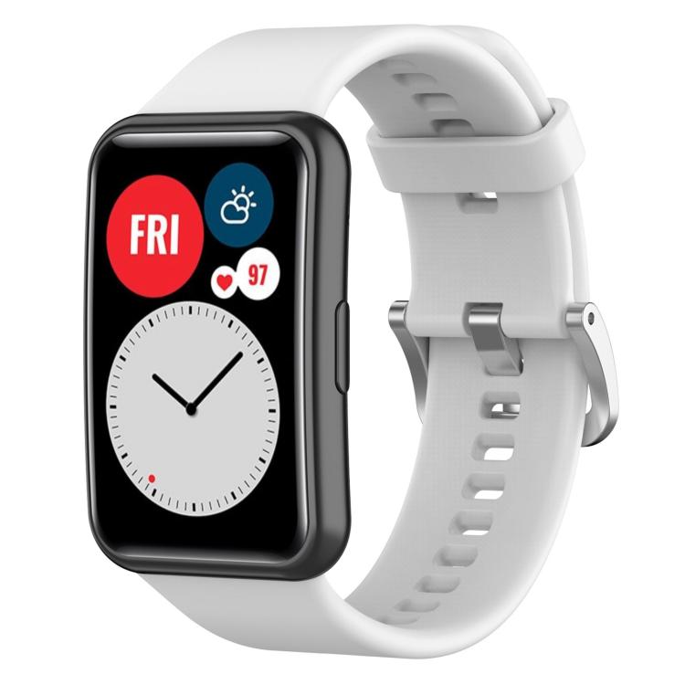 xDfind Solid Color Silver Steel Buckle Silicone Watch Band, For Huawei Watch Fit New