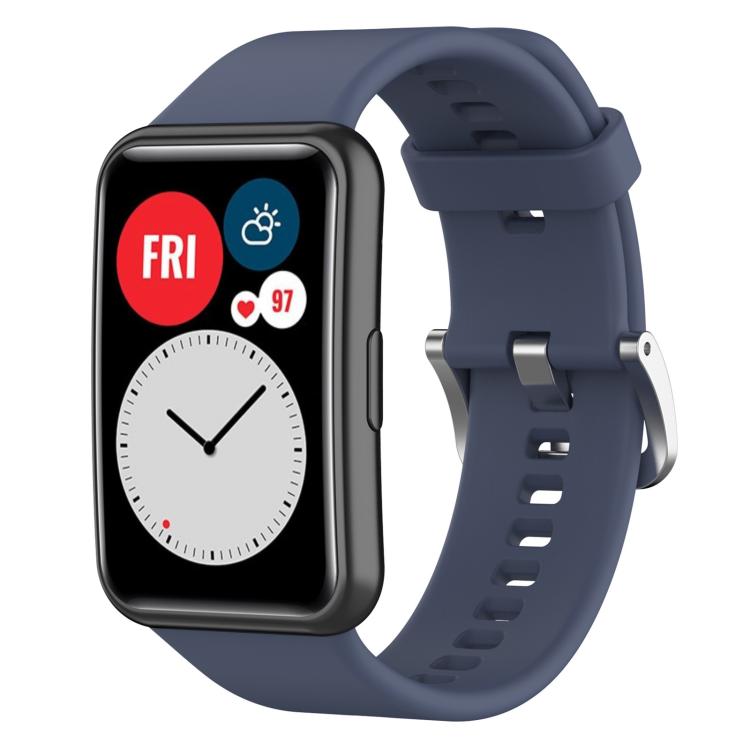 xDfind Solid Color Silver Steel Buckle Silicone Watch Band, For Huawei Watch Fit New