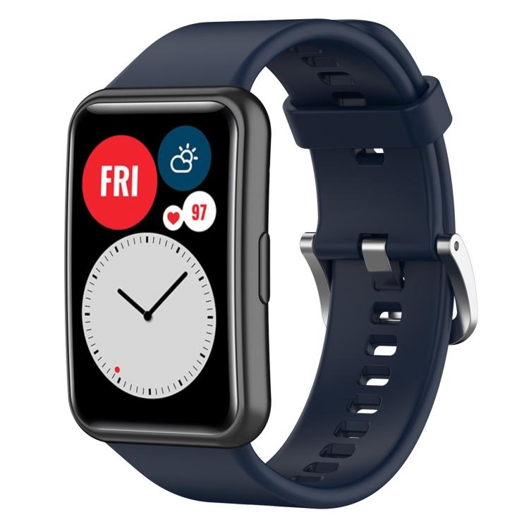 xDfind Solid Color Silver Steel Buckle Silicone Watch Band, For Huawei Watch Fit New