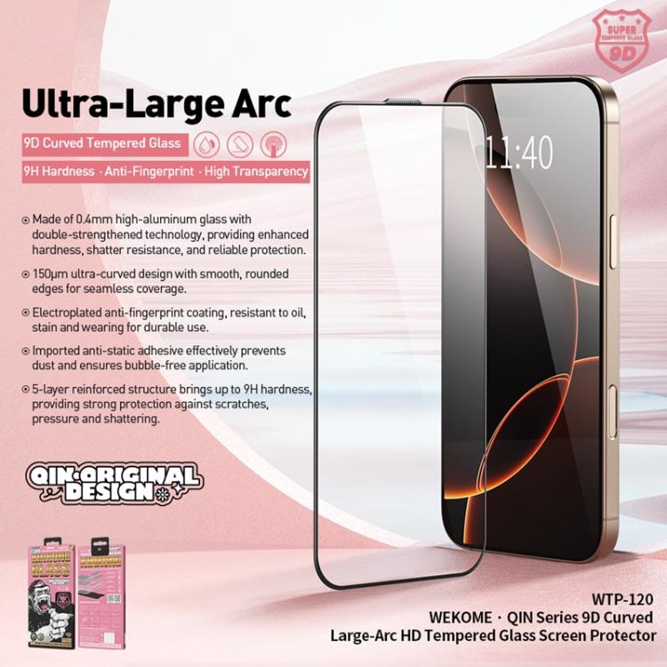 WK WTP-120 Qin Series Miếng dán kính cường lực HD cong lớn 9D, Dành cho iPhone 17 Pro Max, Dành cho iPhone 17 Pro, Dành cho iPhone 17 / 16 Pro, Dành cho iPhone Air
