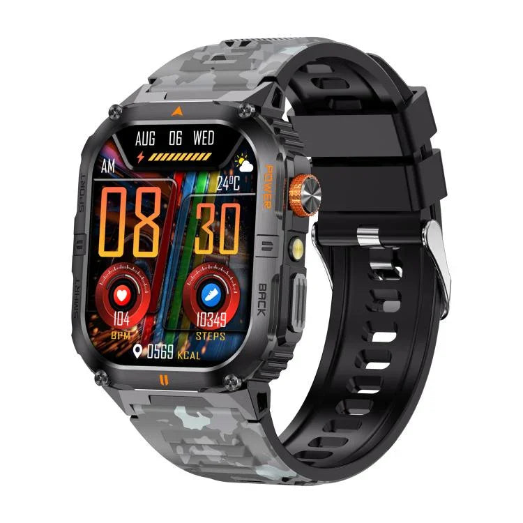 Đồng hồ thông minh thể thao ngoài trời YK12 màn hình 2.0 inch, chống nước IP68, có đèn pin tích hợp