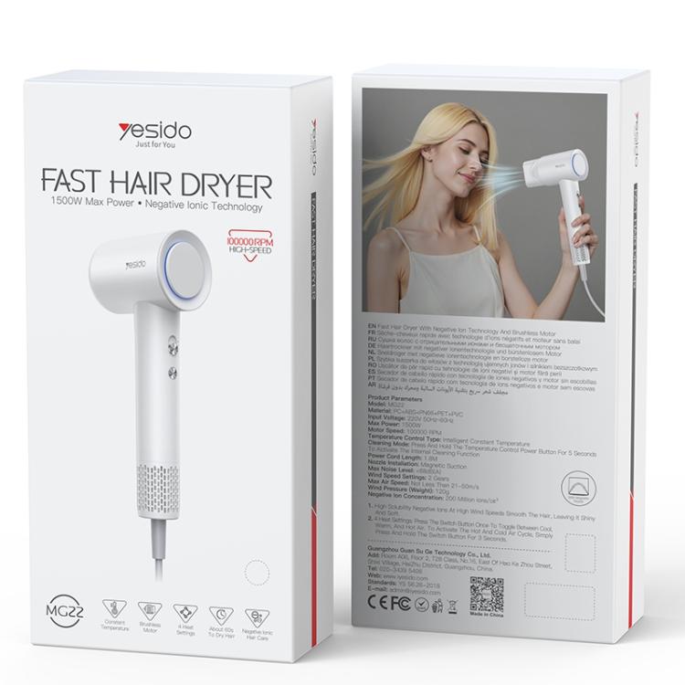 Máy sấy tóc điện tốc độ cao 1500W Yesido MG22, phích cắm EU, phích cắm UK