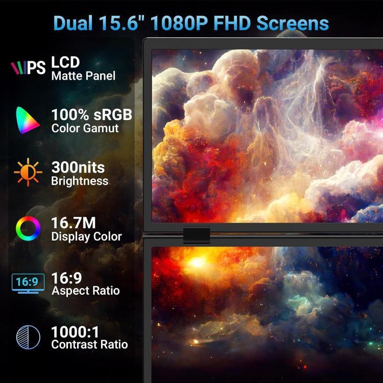 Màn hình di động gập đôi 15.6 inch 1080P S156P31D có giá đỡ, 15.6 inch 1080P