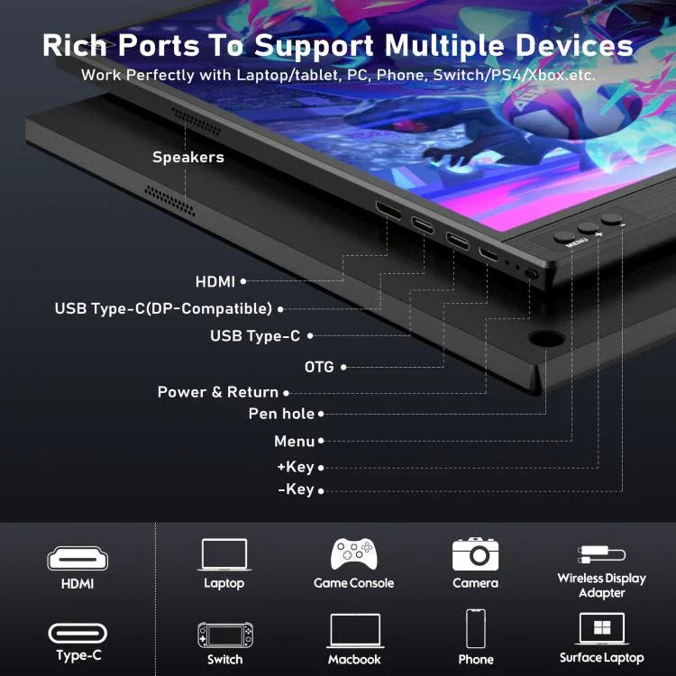 Màn hình di động chơi game 16.1 inch 1080P P161A11D mở rộng, 16.1 inch 1080P