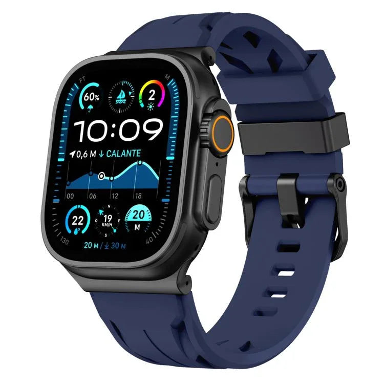 Dây đồng hồ silicone khóa chốt màu đen, dành cho Apple Watch 46mm / 49mm / 45mm / 44mm, dành cho Apple Watch 42mm / 41mm / 40mm / 38mm