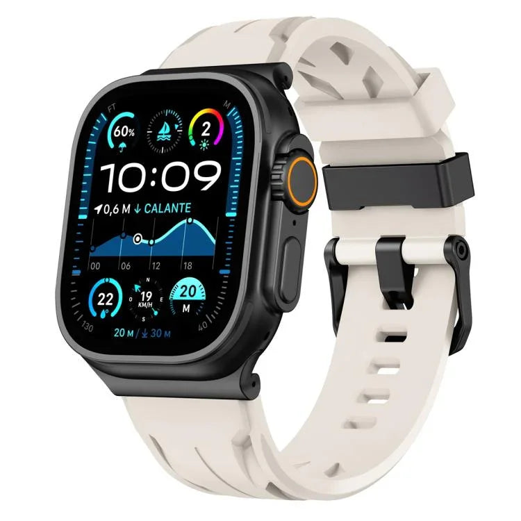 Dây đồng hồ silicone khóa chốt màu đen, dành cho Apple Watch 46mm / 49mm / 45mm / 44mm, dành cho Apple Watch 42mm / 41mm / 40mm / 38mm