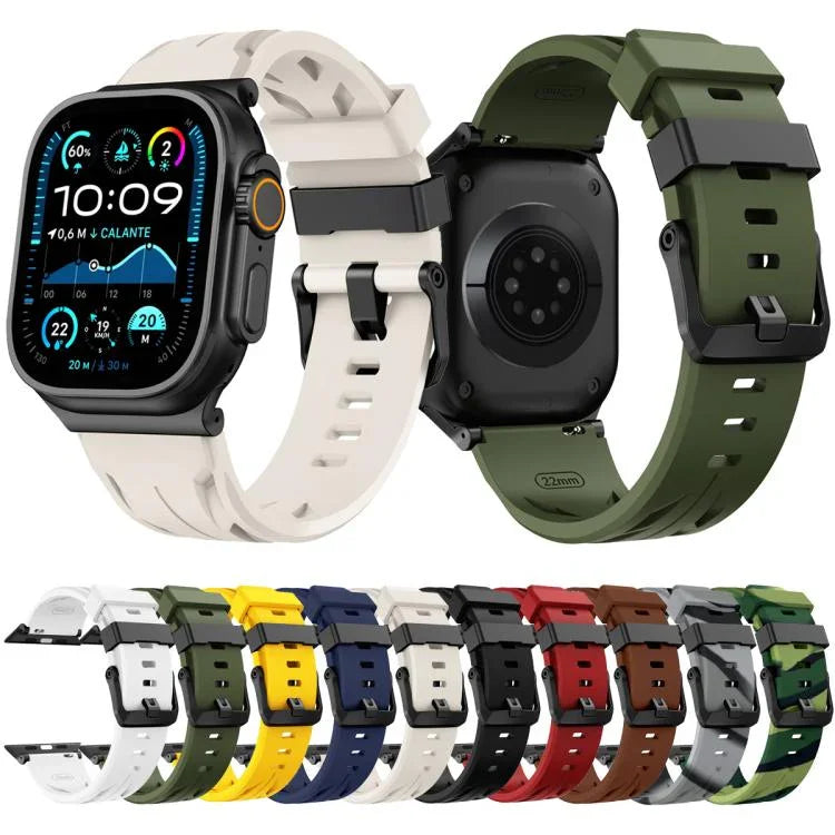 Dây đồng hồ silicone khóa chốt màu đen, dành cho Apple Watch 46mm / 49mm / 45mm / 44mm, dành cho Apple Watch 42mm / 41mm / 40mm / 38mm