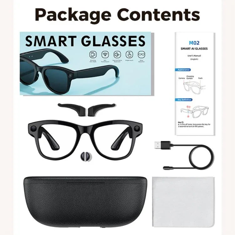 Kính Thông Minh AI M02 Ultra Camera 8MP Tròng Kính Chuyển Màu, với Hộp Sạc Màu Đen, với Hộp Sạc Màu Nâu