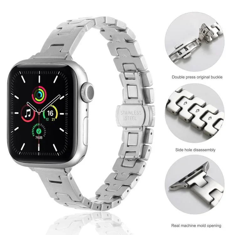Dây đồng hồ kim loại thép không gỉ kiểu H rộng 14mm, dành cho Apple Watch 46mm / 49mm / 45mm / 44mm, dành cho Apple Watch 42mm / 41mm / 40mm / 38mm