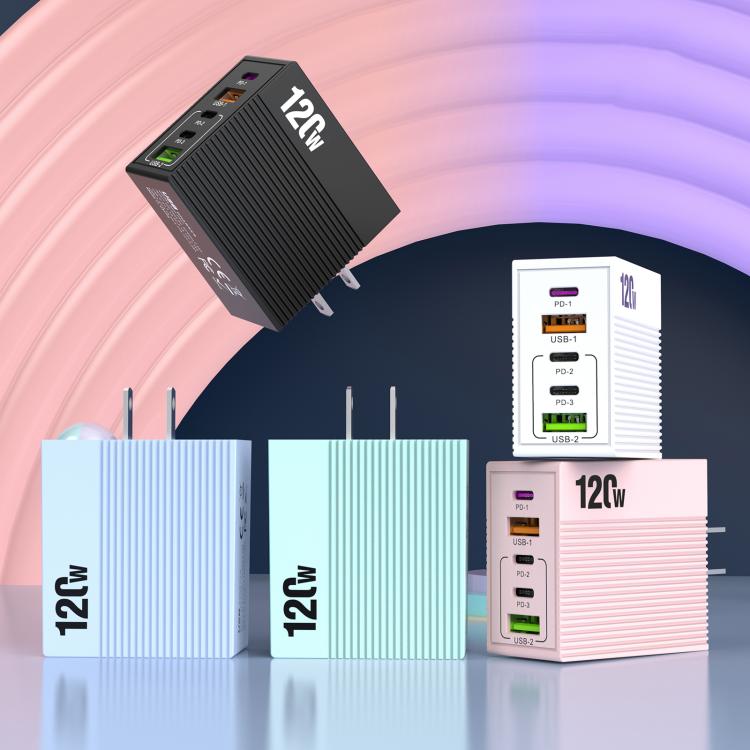 Bộ sạc đa cổng ADC-F007 120W 3xType-C Dual USB, phích cắm Mỹ, phích cắm EU, phích cắm Anh