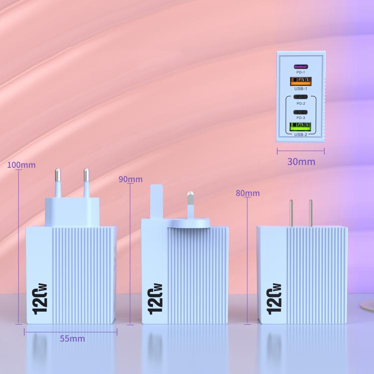 Bộ sạc đa cổng ADC-F007 120W 3xType-C Dual USB, phích cắm Mỹ, phích cắm EU, phích cắm Anh