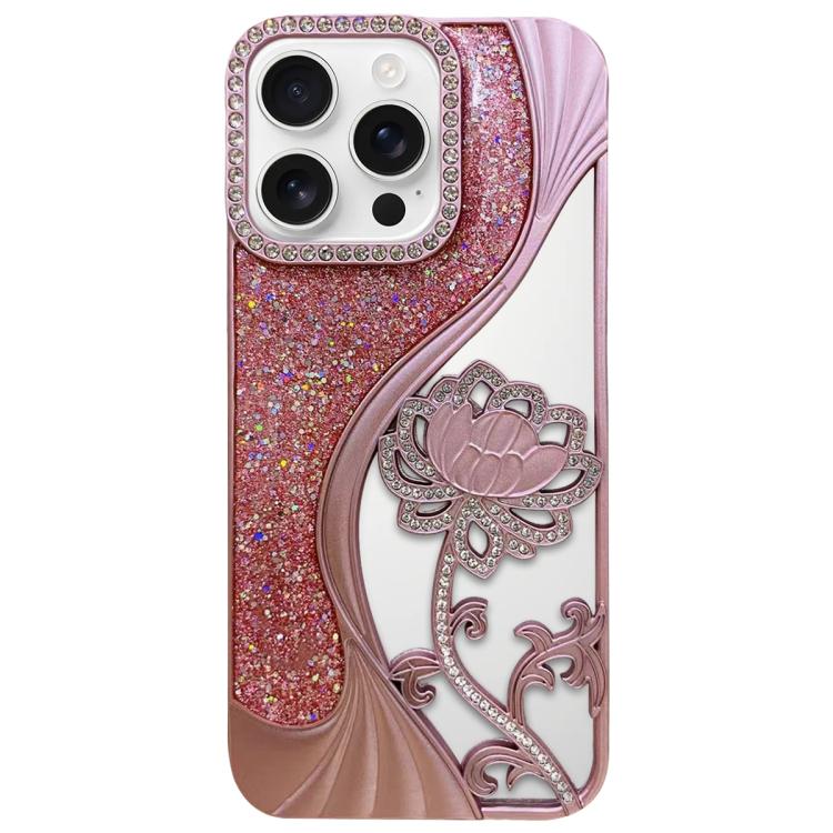 Ốp lưng điện thoại TPU mạ điện khắc rỗng hoa sen đính đá lấp lánh, dành cho iPhone 17 Pro Max, iPhone 17 Pro, iPhone 17, iPhone 16 Pro Max, iPhone 16 Pro, iPhone 16, iPhone 15 Pro Max, iPhone 15 Pro
