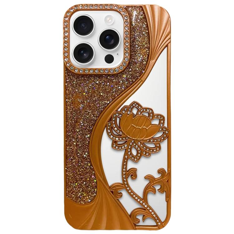 Ốp lưng điện thoại TPU mạ điện khắc rỗng hoa sen đính đá lấp lánh, dành cho iPhone 17 Pro Max, iPhone 17 Pro, iPhone 17, iPhone 16 Pro Max, iPhone 16 Pro, iPhone 16, iPhone 15 Pro Max, iPhone 15 Pro