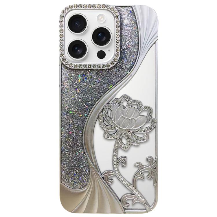 Ốp lưng điện thoại TPU mạ điện khắc rỗng hoa sen đính đá lấp lánh, dành cho iPhone 17 Pro Max, iPhone 17 Pro, iPhone 17, iPhone 16 Pro Max, iPhone 16 Pro, iPhone 16, iPhone 15 Pro Max, iPhone 15 Pro