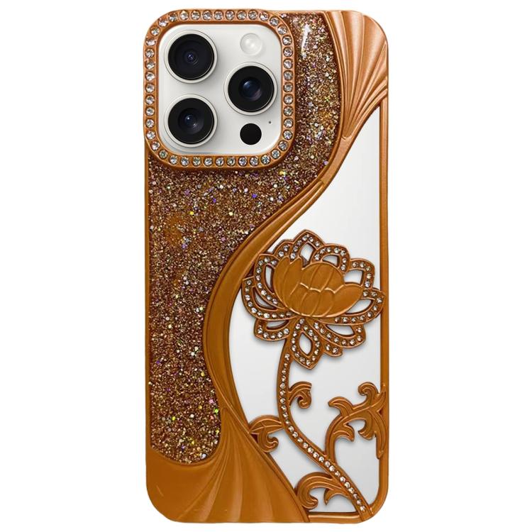 Ốp lưng điện thoại TPU mạ điện khắc rỗng hoa sen đính đá lấp lánh, dành cho iPhone 15, iPhone 14, iPhone 14 Pro, iPhone 14 Pro Max, iPhone 13 Pro Max, iPhone 13 Pro, iPhone 13, iPhone 12