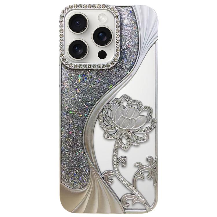 Ốp lưng điện thoại TPU mạ điện khắc rỗng hoa sen đính đá lấp lánh, dành cho iPhone 15, iPhone 14, iPhone 14 Pro, iPhone 14 Pro Max, iPhone 13 Pro Max, iPhone 13 Pro, iPhone 13, iPhone 12