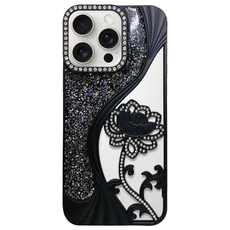 Ốp lưng điện thoại TPU mạ điện khắc rỗng hoa sen đính đá lấp lánh, dành cho iPhone 15, iPhone 14, iPhone 14 Pro, iPhone 14 Pro Max, iPhone 13 Pro Max, iPhone 13 Pro, iPhone 13, iPhone 12