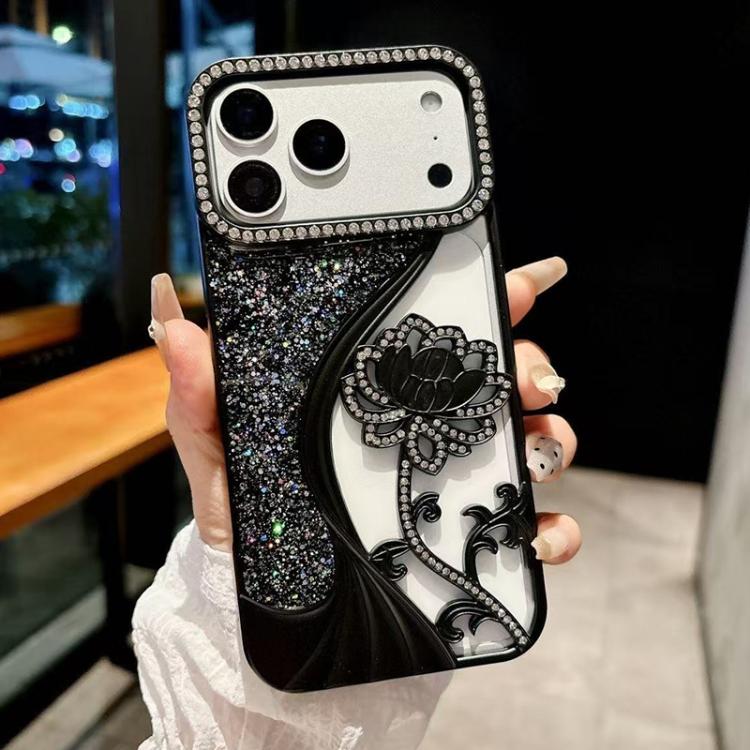 Ốp lưng điện thoại TPU mạ điện khắc rỗng hoa sen đính đá lấp lánh, dành cho iPhone 17 Pro Max, iPhone 17 Pro, iPhone 17, iPhone 16 Pro Max, iPhone 16 Pro, iPhone 16, iPhone 15 Pro Max, iPhone 15 Pro