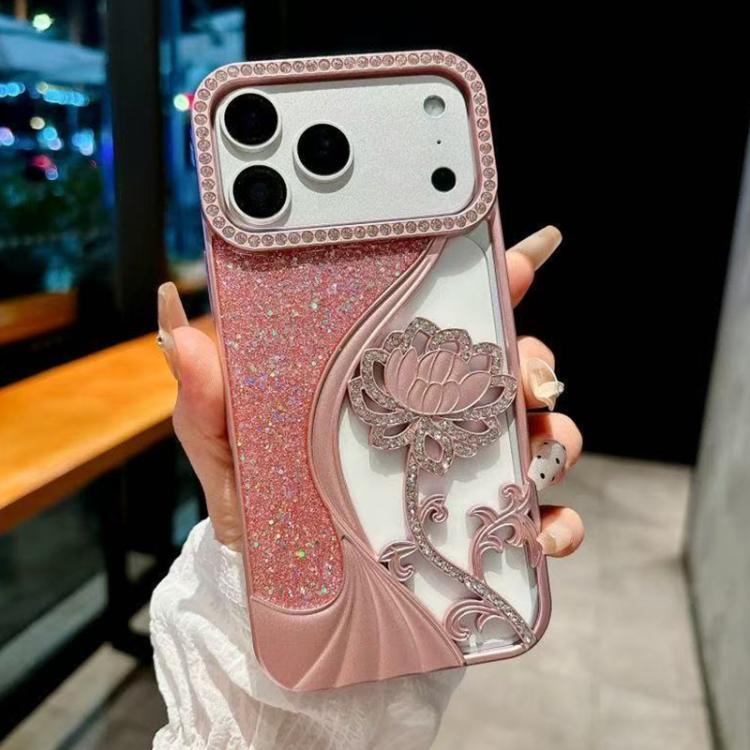 Ốp lưng điện thoại TPU mạ điện khắc rỗng hoa sen đính đá lấp lánh, dành cho iPhone 17 Pro Max, iPhone 17 Pro, iPhone 17, iPhone 16 Pro Max, iPhone 16 Pro, iPhone 16, iPhone 15 Pro Max, iPhone 15 Pro