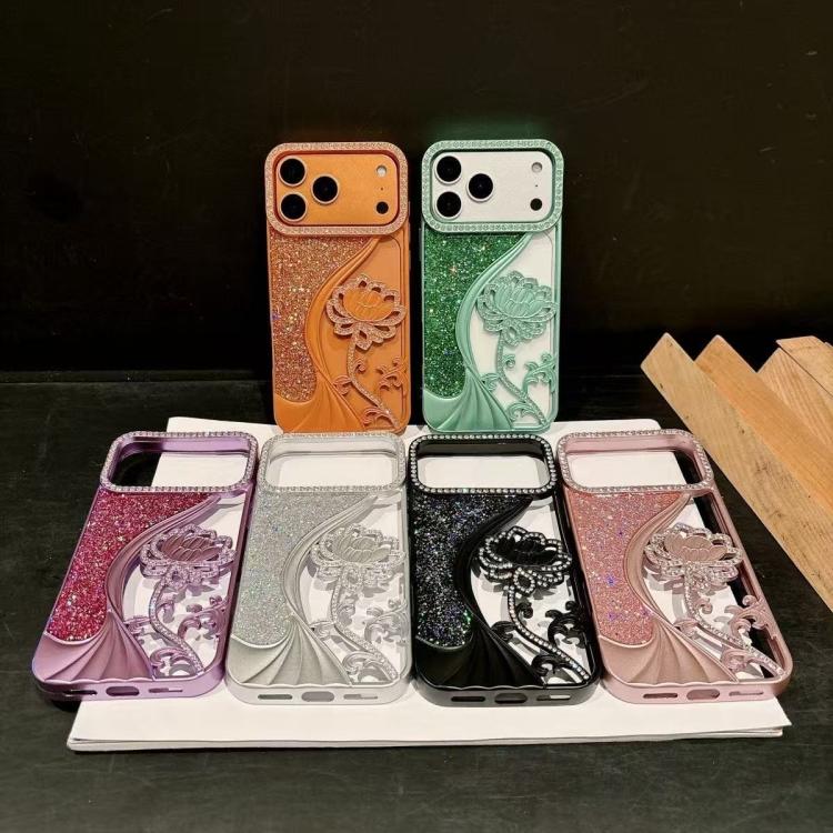 Ốp lưng điện thoại TPU mạ điện khắc rỗng hoa sen đính đá lấp lánh, dành cho iPhone 12 Pro Max, iPhone 12 Pro, iPhone 11 Pro Max, iPhone 11