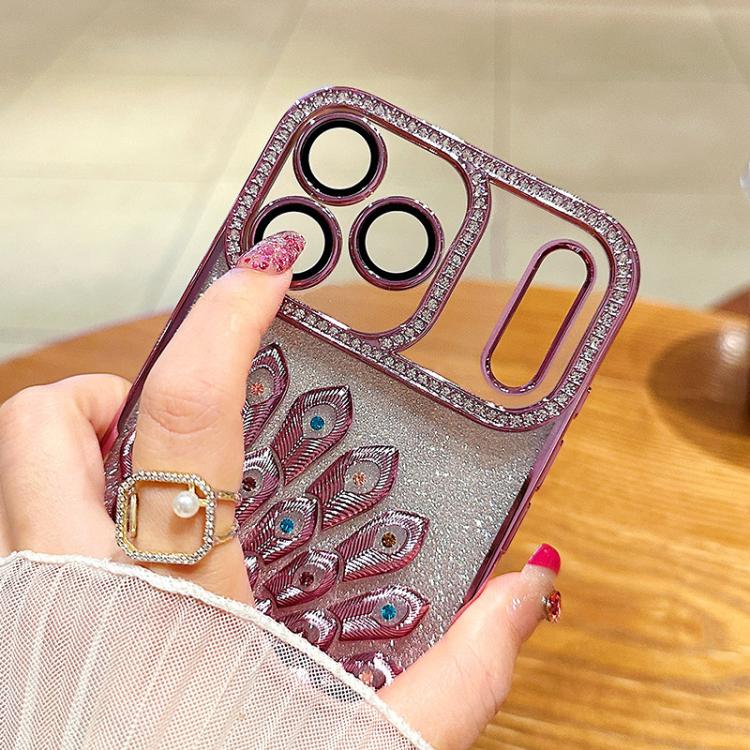 Ốp lưng điện thoại TPU mạ điện đính đá lấp lánh hình công nổi có phim bảo vệ ống kính, dành cho iPhone 11