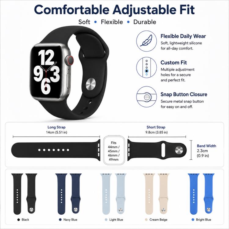 Bộ 5 dây đồng hồ thể thao silicone màu trơn xDfind, dành cho Apple Watch 42 / 44 / 45 / 46 / 49mm, dành cho Apple Watch 38 / 40 / 41 / S11 42mm
