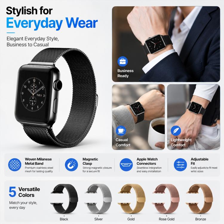 Bộ 5 dây đồng hồ kim loại từ tính Milanese xDfind, dành cho Apple Watch 42 / 44 / 45 / 46 / 49mm, dành cho Apple Watch 38 / 40 / 41 / S11 42mm