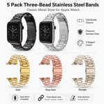 Bộ 5 dây đồng hồ thép không gỉ khóa gập ba hạt xDfind, dành cho Apple Watch 42 / 44 / 45 / 46 / 49mm, dành cho Apple Watch 38 / 40 / 41 / S11 42mm