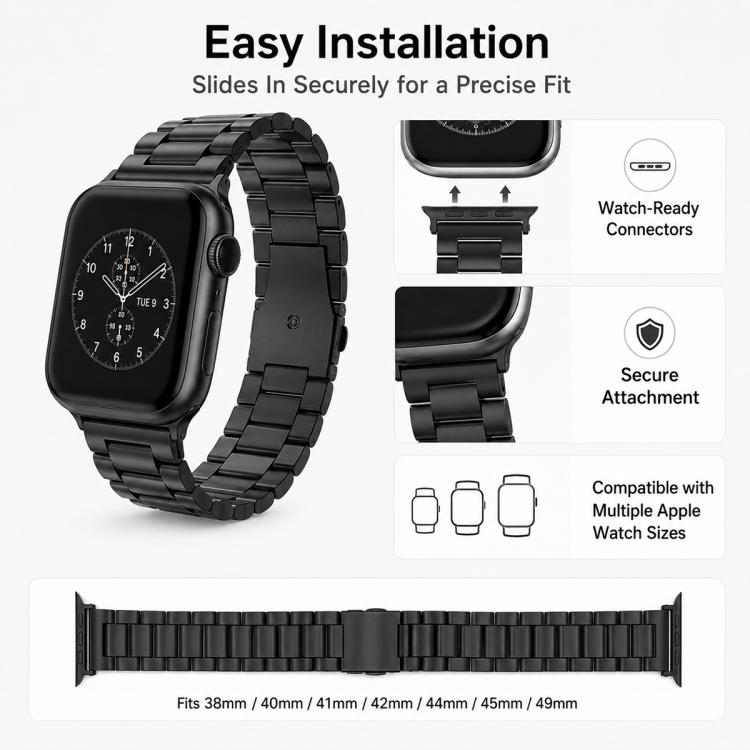 Bộ 5 dây đồng hồ thép không gỉ khóa gập ba hạt xDfind, dành cho Apple Watch 42 / 44 / 45 / 46 / 49mm, dành cho Apple Watch 38 / 40 / 41 / S11 42mm