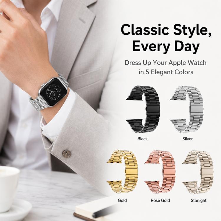 Bộ 5 dây đồng hồ thép không gỉ khóa gập ba hạt xDfind, dành cho Apple Watch 42 / 44 / 45 / 46 / 49mm, dành cho Apple Watch 38 / 40 / 41 / S11 42mm