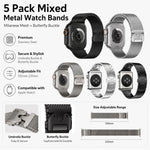 Bộ 5 dây đồng hồ Milanese khóa dù + khóa bướm hỗn hợp xDfind, dành cho Apple Watch 42 / 44 / 45 / 46 / 49mm, dành cho Apple Watch 38 / 40 / 41 / S11 42mm