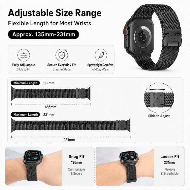 Bộ 5 dây đồng hồ Milanese khóa dù + khóa bướm hỗn hợp xDfind, dành cho Apple Watch 42 / 44 / 45 / 46 / 49mm, dành cho Apple Watch 38 / 40 / 41 / S11 42mm