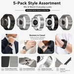 Bộ 5 dây đồng hồ Milanese khóa dù + khóa bướm hỗn hợp xDfind, dành cho Apple Watch 42 / 44 / 45 / 46 / 49mm, dành cho Apple Watch 38 / 40 / 41 / S11 42mm