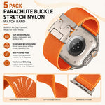 Bộ 5 dây đồng hồ nylon co giãn khóa dù xDfind, dành cho Apple Watch 42 / 44 / 45 / 46 / 49mm, dành cho Apple Watch 38 / 40 / 41 / S11 42mm